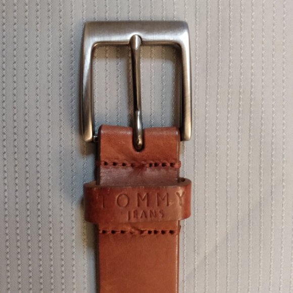 Vtg Tommy Hilfiger Cognac Brown Leather Belt - Sz 34 - Picture 3 of 8